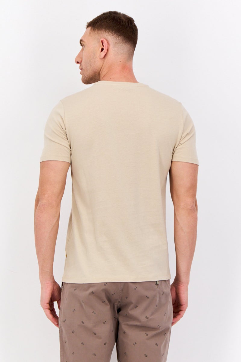 Gazzarrini Men Round Neck Short Sleeves Graphic Print T-shirt, Beige - Image 2